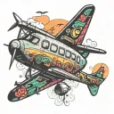 airplane silhouette and love and colourful  tattoo design idea