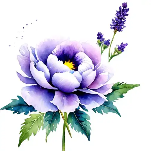 ,lavender, Viola odora, peony flower tattoo design idea