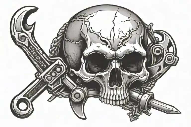 skull with wrench crossed together tattoo design idea