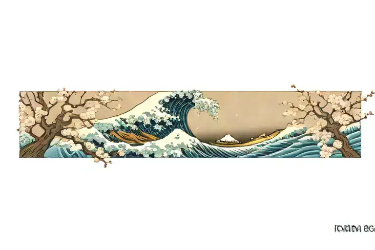 The Great Wave off Kanagawa with starry night and cherry blossom tattoo design idea