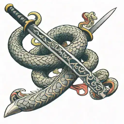 katana sword with snake wrapped tattoo design idea