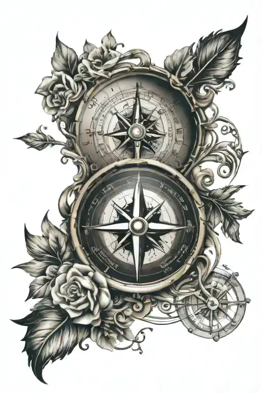 compass with musical elements intertwined symbolizing that music guides you tattoo design idea