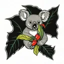 koala holding green and red chili pepper with flower earring tattoo design idea