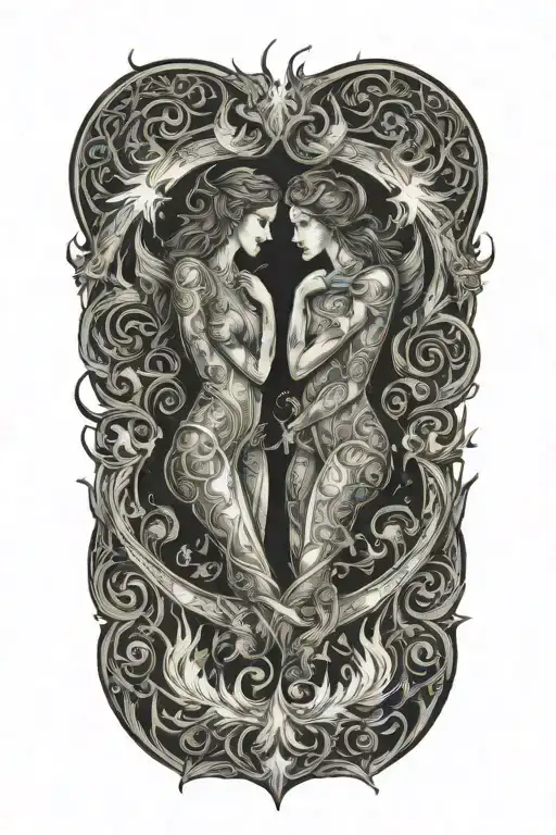 twin flame on fire rising tattoo design idea
