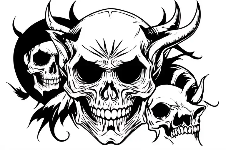 skulls, demons, addiction going from negative tattoo design idea
