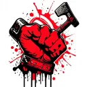 red and black fist triumphantly holding hammer and sickle tattoo design idea