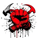 red and black fist triumphantly holding hammer and sickle tattoo design idea