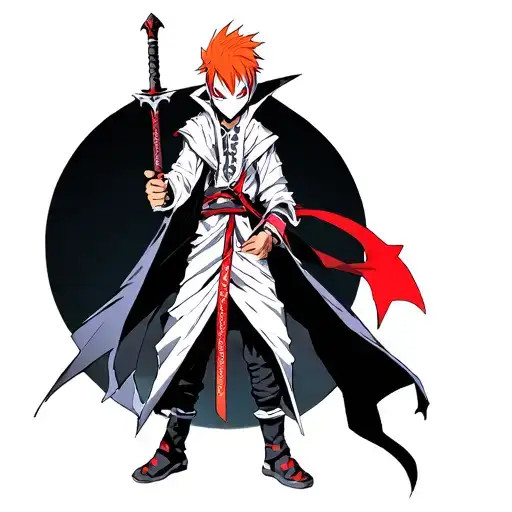 bleach anime ichigo hollow mask with his sword tattoo design idea