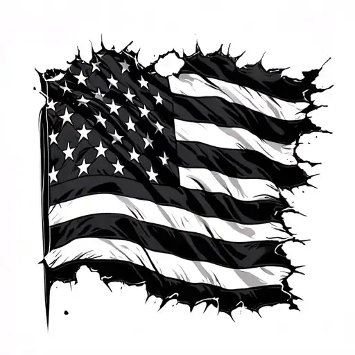 Black Ripped American Flag tattoo design idea