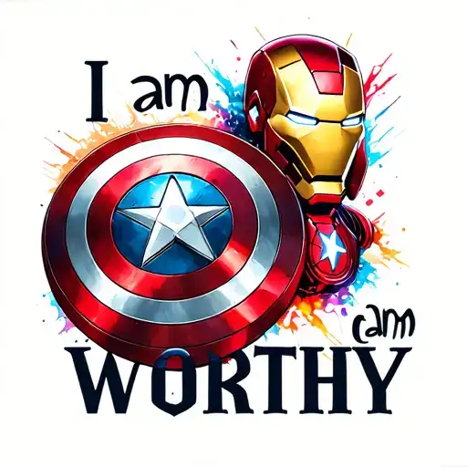 "I am worthy" "I am worthy" captain america shield and iron man arc reactor mixed tattoo design idea