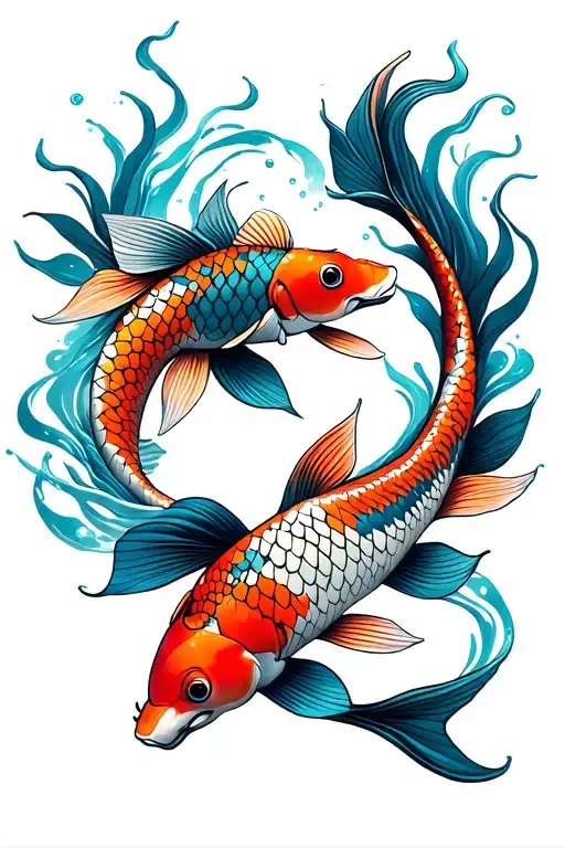 1 geometric koi fish and 1 koi fish swimming upstream tattoo design idea