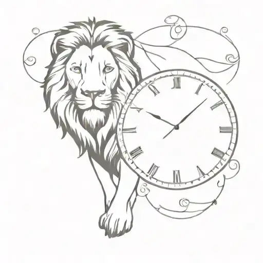 Lion and clock tattoo design idea