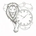 Lion and clock tattoo design idea