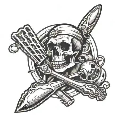 A culinary-themed tattoo design showcasing various cooking utensils like knives and spatulas, intertwined with swirling graffiti elements and a subtle skull motif tattoo design idea