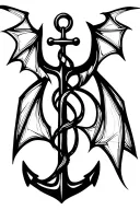 anchor hanging bat tattoo design idea