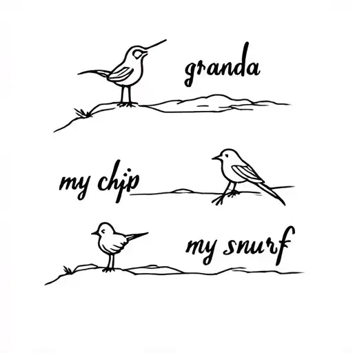 2 V Birds in the distance with written grandpa and add symbol that represents "my chip" and "my smurf" tattoo design idea
