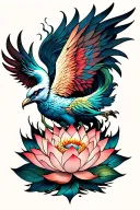 A lotus flower blooming and a phoenix rising from ashes tattoo design idea