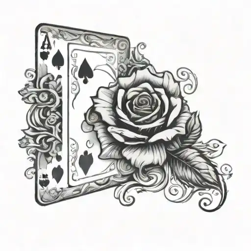 ace playing card marbled, with rose and amethyst surronding playing car  tattoo design idea
