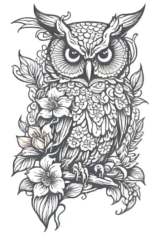 owl lilly flower blooming tattoo design idea