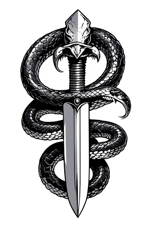 snake wrapped around dagger on forearm tattoo design idea