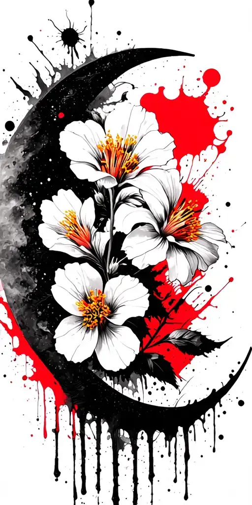 evening primrose, and crescent moon tattoo design idea