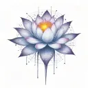 deep space themed objects and orbiting stars with trajectories around the lotus. dark colors, lexploding star in center  tattoo design idea