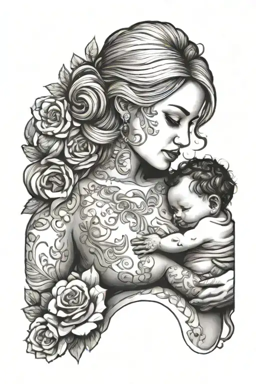 breast feeding one babygirl  tattoo design idea