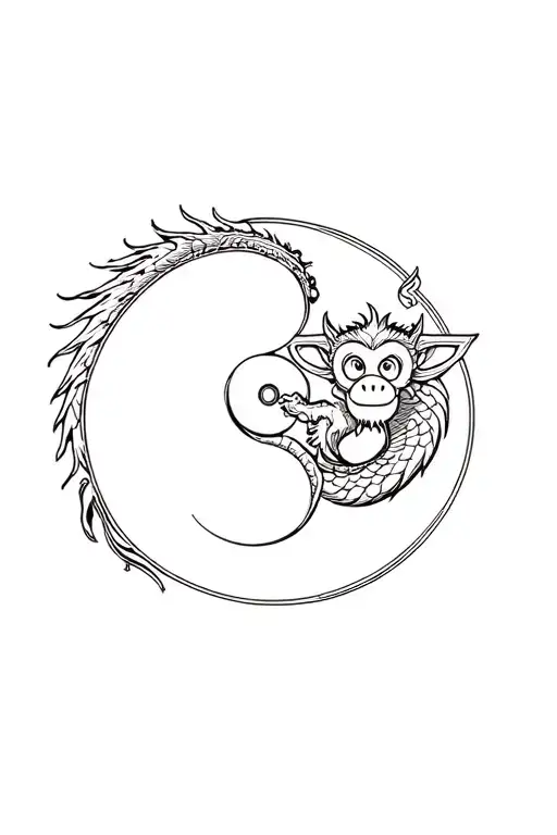 yin yang dragon and monkey tattoo design idea