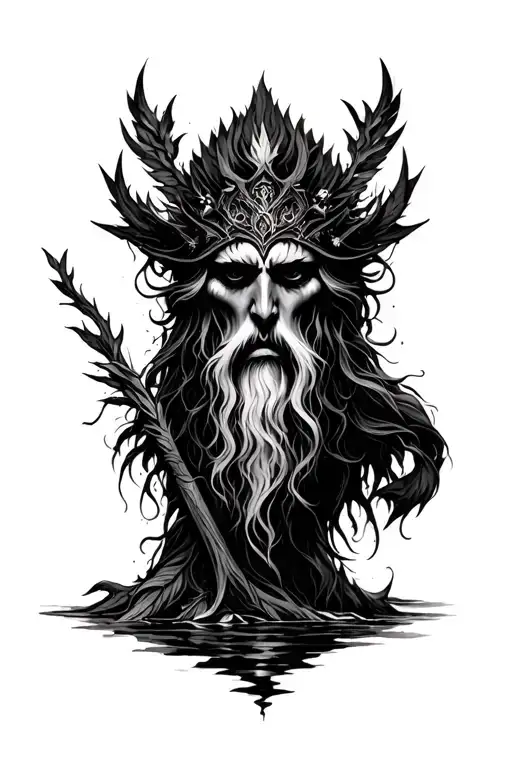 Druid mixed with nature tattoo design idea