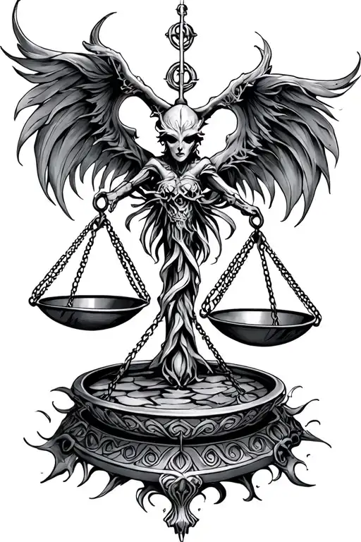weighted scales of fate tattoo design idea