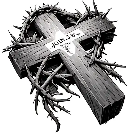cross with john 3:16 in cross with crown of thorns on top simple  tattoo design idea