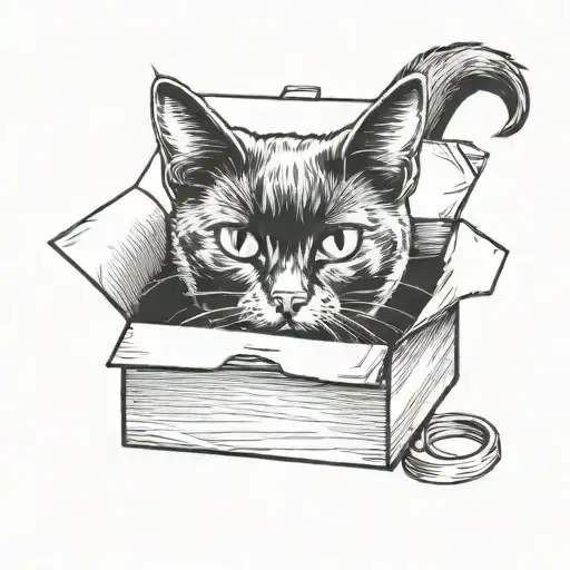 minimal black cat peeping from the box tattoo design idea