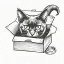 minimal black cat peeping from the box tattoo design idea