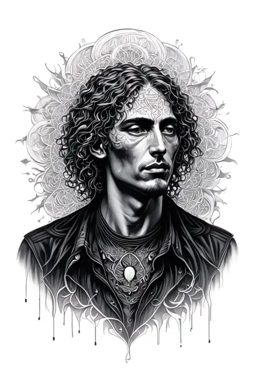 Alex grey calm person in hectic background tattoo design idea