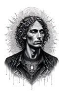 Alex grey calm person in hectic background tattoo design idea