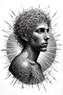 Alex grey calm person in hectic background tattoo design idea