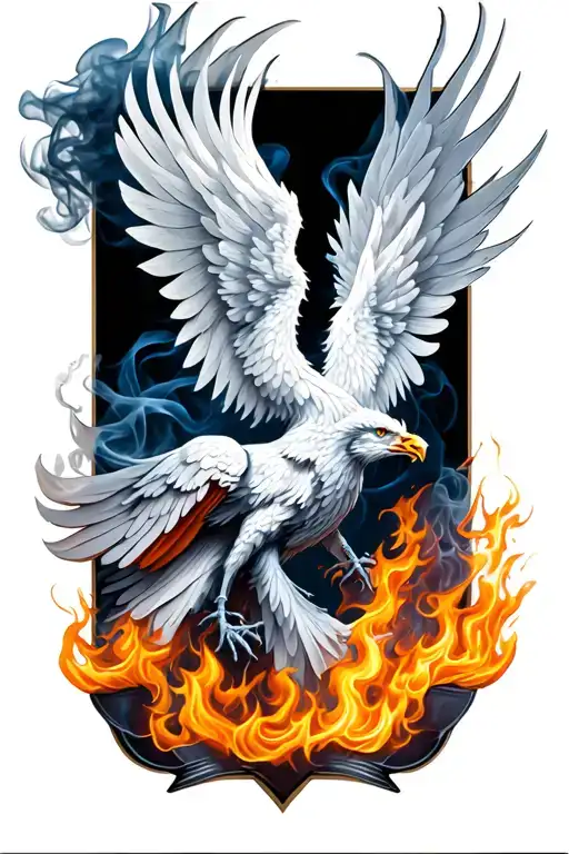Smoke Phoenix rising from flames tattoo design idea