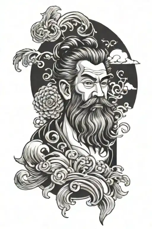 symbol of posiedon with zeus looking down on it  tattoo design idea