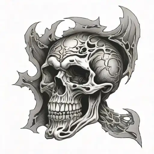 torn skin skull tattoo design idea
