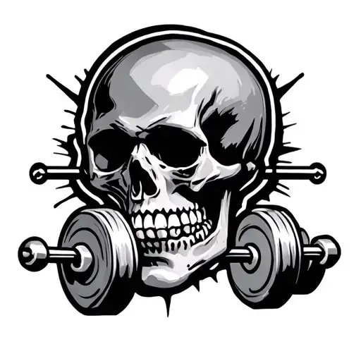 skull and barbells tattoo design idea
