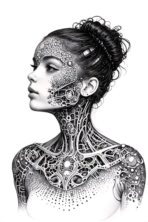 Girl with the face of the cyborg tattoo design idea