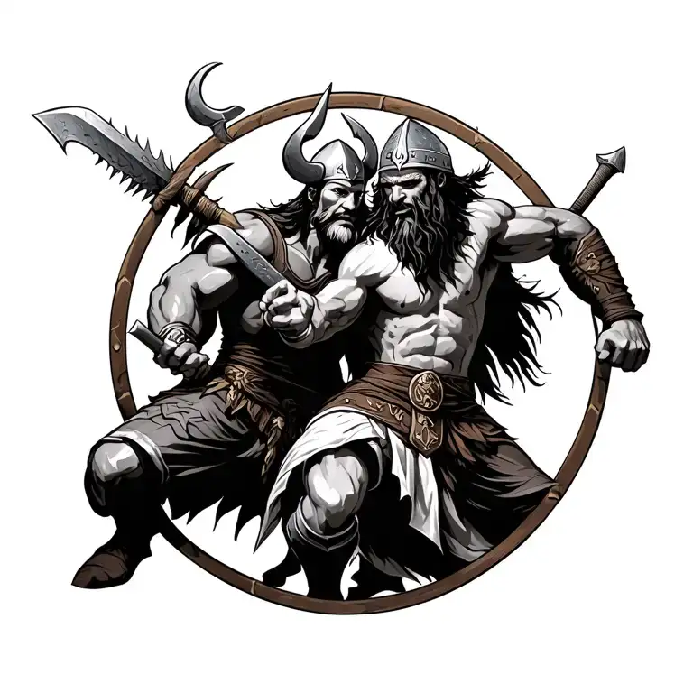 Viking warrior fighting a Dominican warrior tattoo design idea