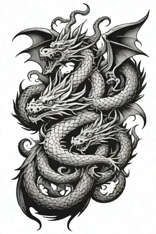 multi headed dragon above 3 horsemen symbol tattoo tattoo design idea