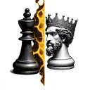 Half pawn converting to a half king with golden veins on both representing kintsugi art. tattoo design idea