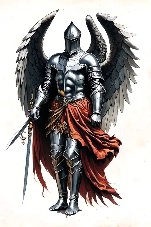 knight with wings tattoo design idea