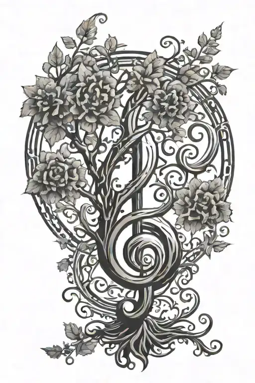 gothic tree in the shape of a treble clef tattoo design idea