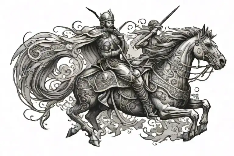 ancient Persia war sleeve for leg  tattoo design idea