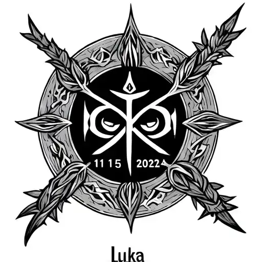 Name Luka with birthday 11/15/2025 with rune symbolizing strength tattoo design idea