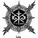 Name Luka with birthday 11/15/2025 with rune symbolizing strength tattoo design idea