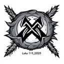Name Luka with birthday 11/15/2025 with rune symbolizing strength tattoo design idea